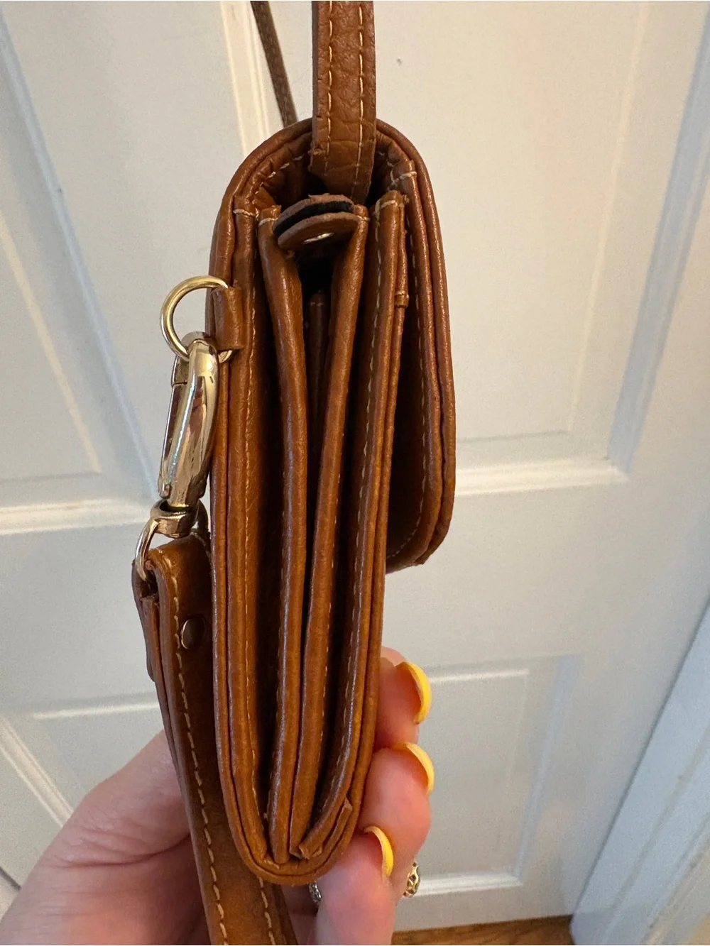 Etienne Aigner Tan and Beige Monogram Crossbody Wallet